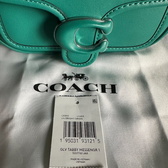 NWT! RARE! COACH Tabby Messenger 19 Crossbody Bag CK955 Bright Green Teal - Picture 11 of 11